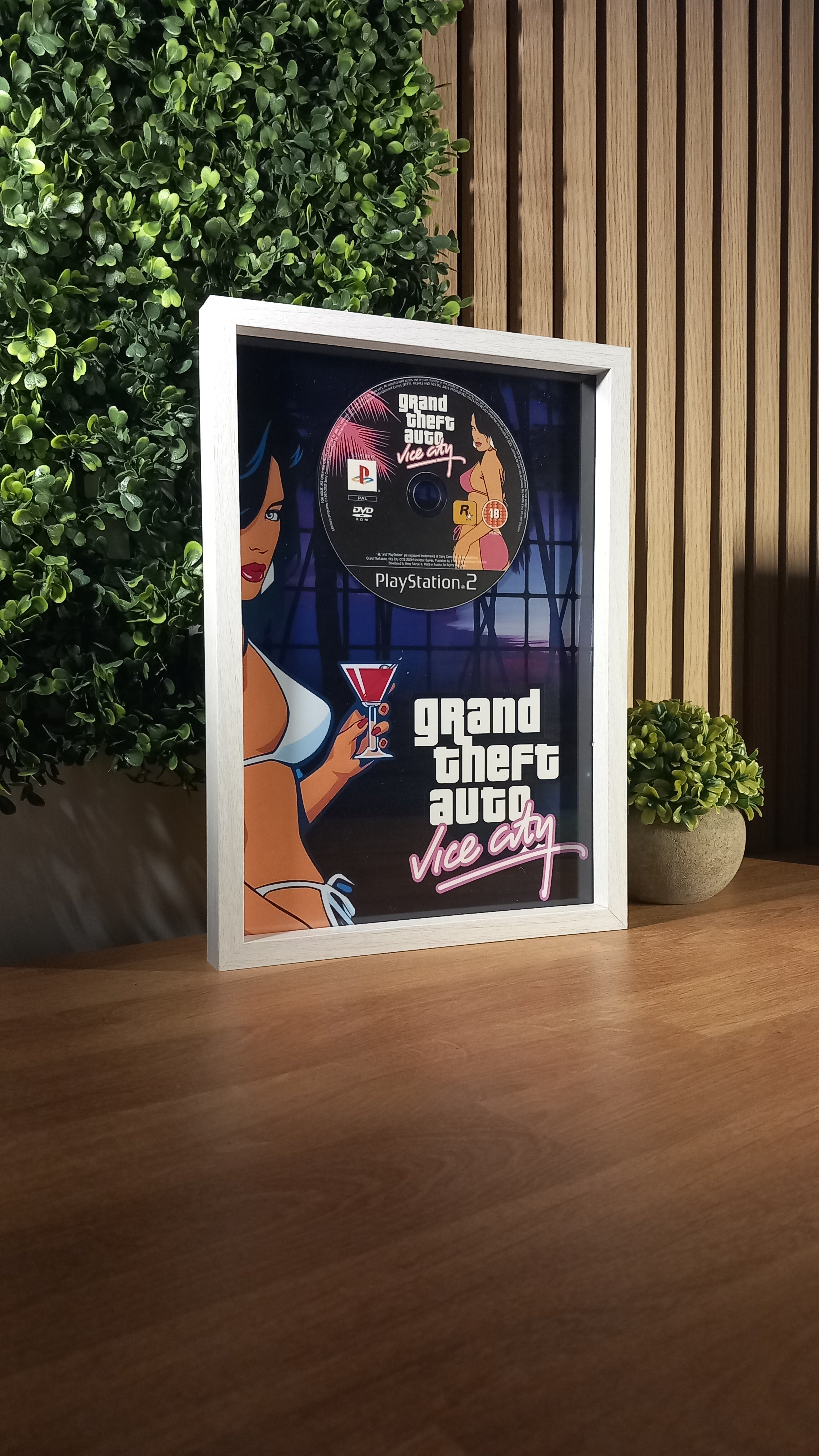 Cadre décoratif GTA Vice City PS2 – Rockstar Games DVD néon Miami