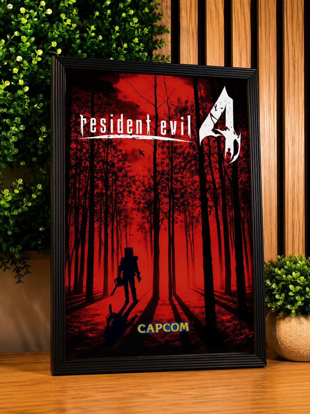 Cadre Affiche Resident Evil 4 forêt rouge Leon