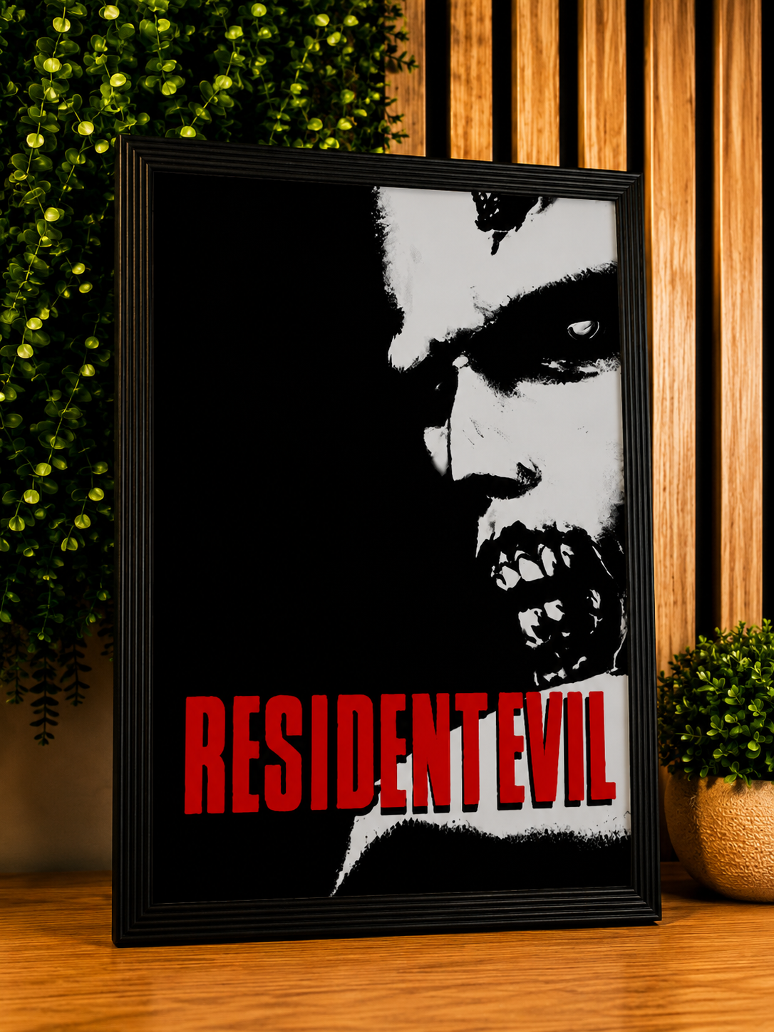 Cadre Affiche Resident Evil Zombie noir et blanc