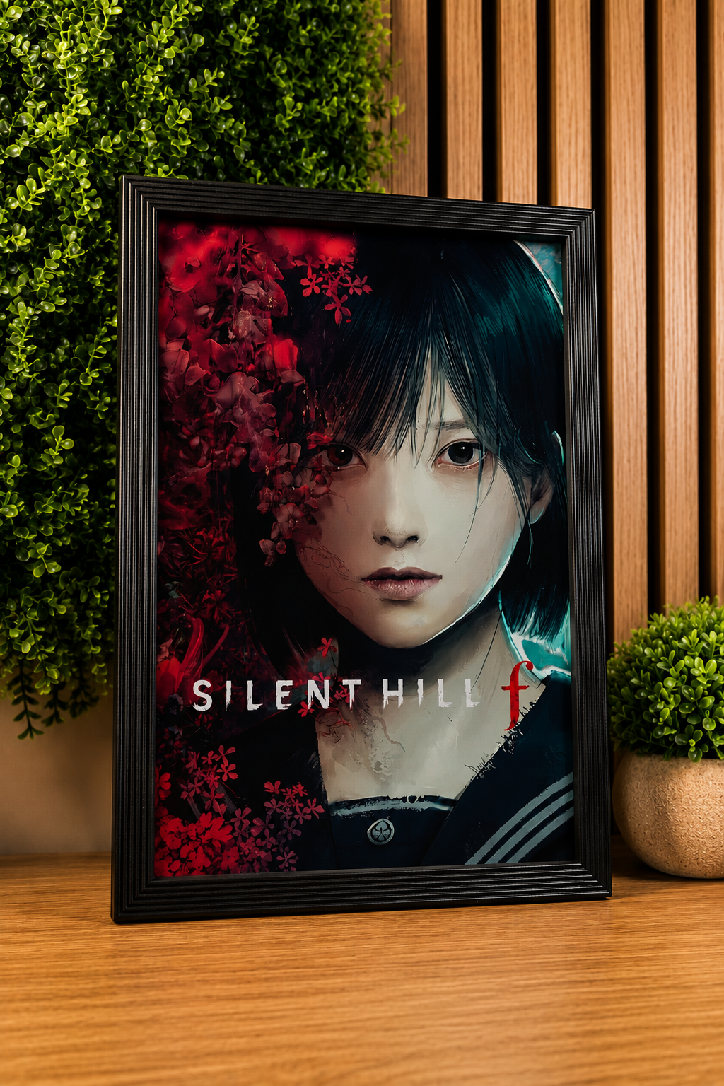 Cadre Affiche Silent Hill f artwork fleurs rouges